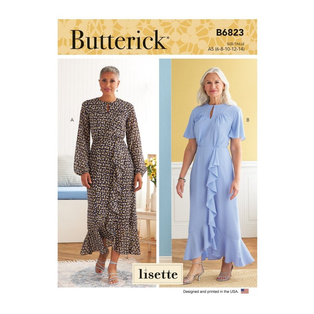 Butterick Lisette B6823 R11069 Misses Dresses Pattern‎ 16-24 Ruffled Hem